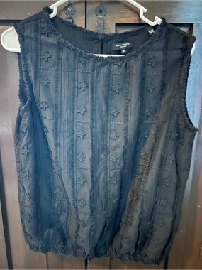 Max Studio Black Sleeveless Embroidered Floral Shell Top